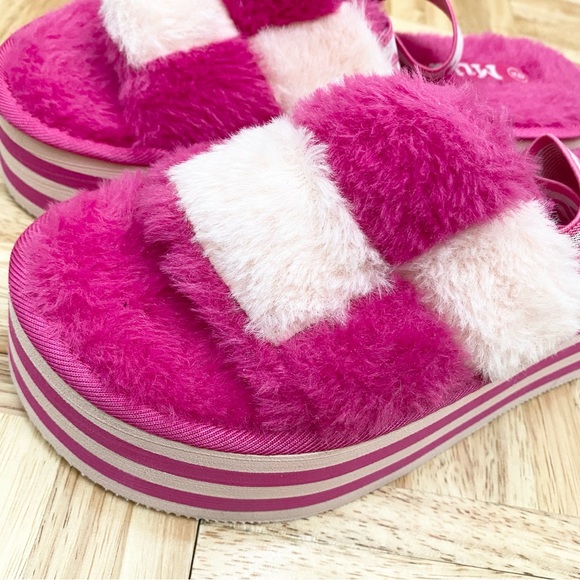 MUDD Stormy Fuchsia/White Fuzzy Elastic Slingback Slides Platform Slippers Sz 9 - Picture 9 of 16